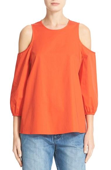 Women's Tibi Satin Poplin Cold Shoulder Top - Red