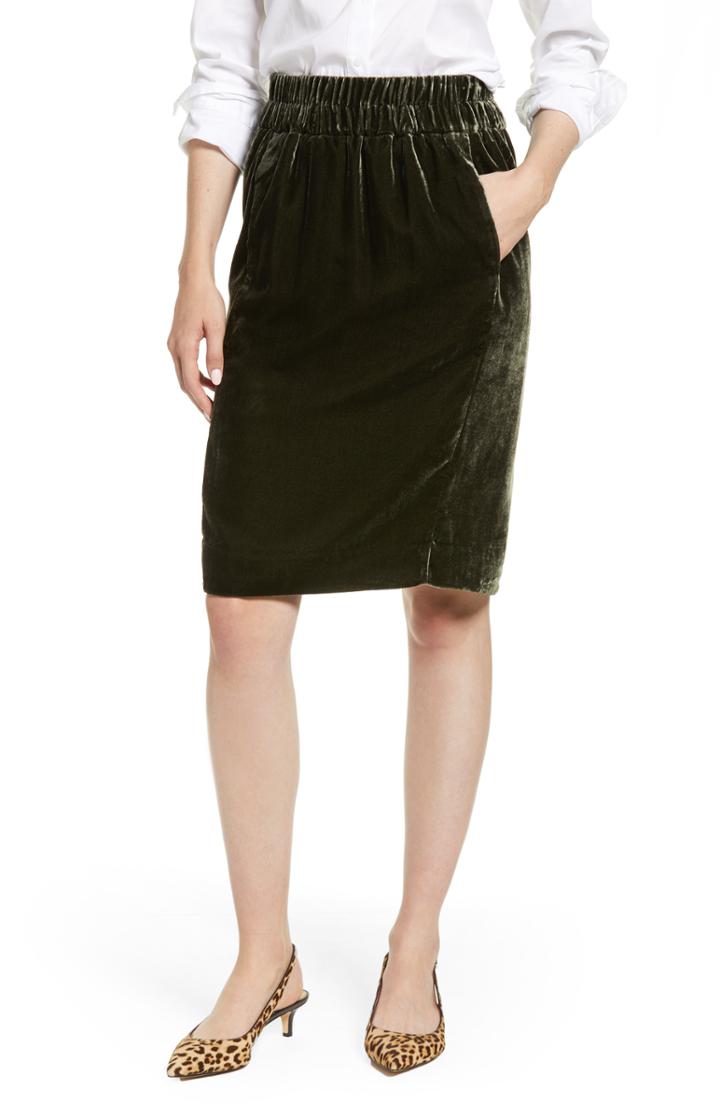 Women's J.crew Pull-on Velvet Skirt, Size - Green