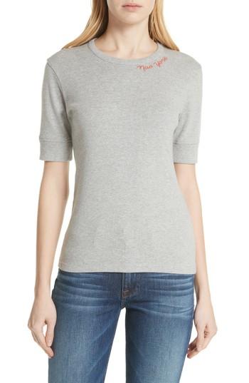 Women's Frame New York Embroidered True Crew Tee - Grey