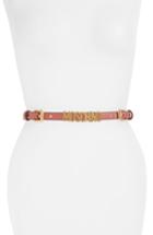 Women's Moschino Logo Skinny Leather & Chain Belt - Rose Pink With Gold