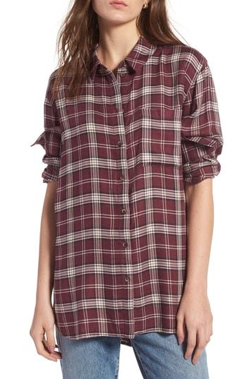Women's Treasure & Bond Plaid Boyfriend Shirt - Burgundy
