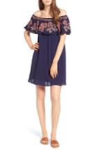 Women's Sun & Shadow Embroidered Off The Shoulder Dress - Blue
