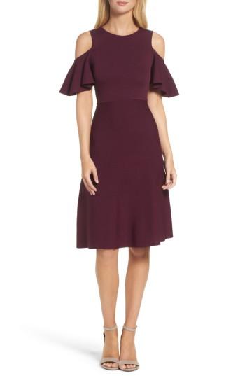 Women's Eliza J Cold Shoulder Fit & Flare Dress - Burgundy