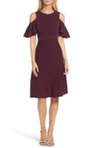 Women's Eliza J Cold Shoulder Fit & Flare Dress - Burgundy
