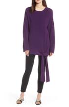 Women's Halogen Tie Front Pullover Sweater - Purple