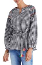 Women's Madewell Smocked Gingham Top, Size - Black