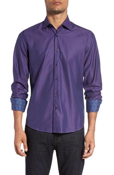 Men's Stone Rose Slim Fit Diamond Jacquard Sport Shirt - Purple