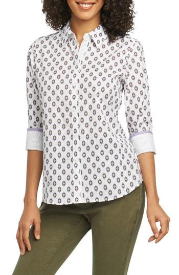Women's Foxcroft Ava Ikat Dot Wrinkle-free Shirt - Purple