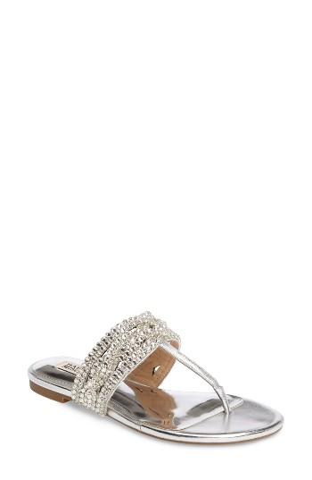 Women's Badgley Mischka Trent Embellished Flat Sandal M - Metallic