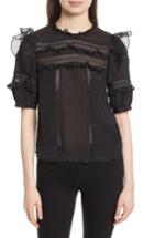 Women's Rebecca Taylor Lace Trim Silk Blouse - Black