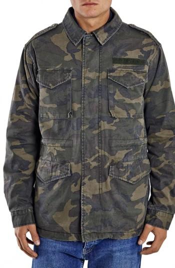 Men's Topman Camo Print M-65 Field Jacket With H Lining, Size Large - Green