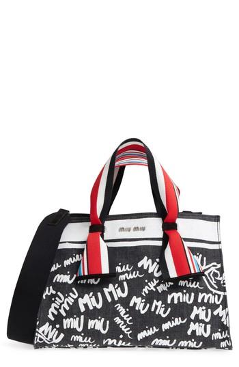 Miu Miu Allover Logo Denim Tote - Black
