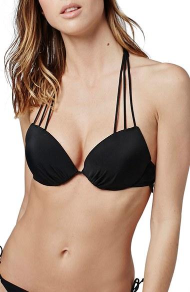 Women's Topshop Slinky Strap Plunge Bikini Top Us (fits Like 0) - Black