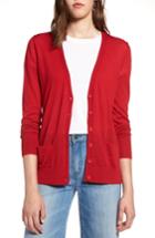 Women's Halogen V-neck Pocket Cardigan - Red