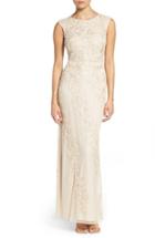 Women's Aidan Mattox Embroidered Mesh Gown - Beige