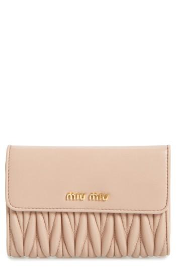 Women's Miu Miu Matelasse Leather French Wallet - Orange