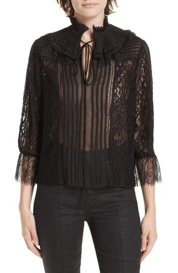 Women's Alice + Olivia Pauletta Pleated Floral Lace Blouse - Black