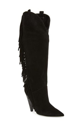 Women's Sigerson Morrison Janey Fringed Knee High Boot .5 Eu - Black