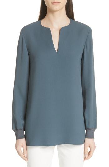 Women's Lafayette 148 New York Roxy Silk Blouse, Size - Blue