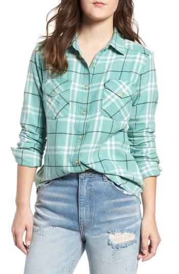 Women's Rvca In A Haze Plaid Cotton Shirt - Blue/green