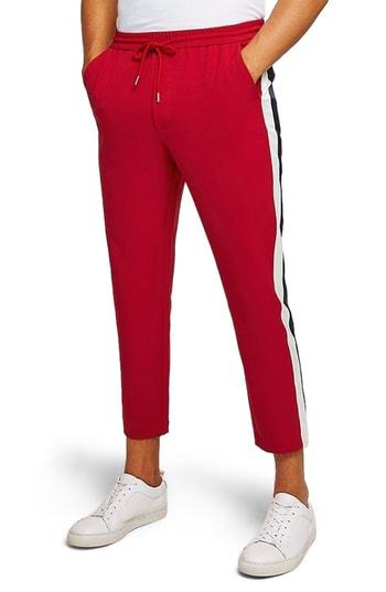 Men's Topman Satin Stripe Slim Fit Jogger Pants X 32 - Red