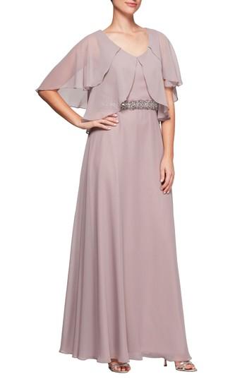 Women's Alex Evenings Embellished Waist Flutter Sleeve Chiffon Gown - Pink