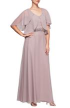 Women's Alex Evenings Embellished Waist Flutter Sleeve Chiffon Gown - Pink