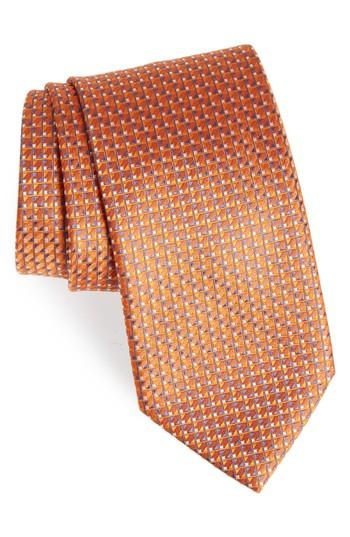Men's Brioni Neat Geometric Silk Tie, Size - Orange