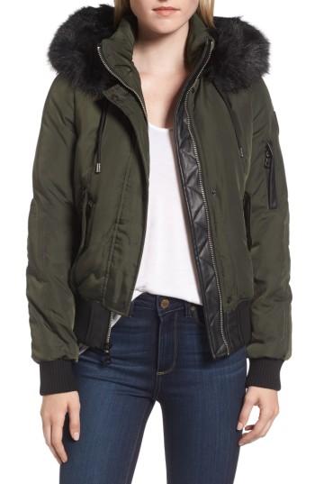 Women's Vince Camuto Quilted Bomber Jacket With Faux Fur Trim - Green