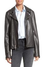 Women's Frame Oversized Leather Moto Jacket - Black