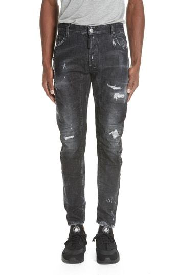 Men's Dsquared2 Twin Peaks Wash Tidy Biker Jeans Eu - Black