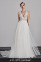 Women's Pronovias Espiga V-neck Lace & Tulle Gown, Size In Store Only - Ivory