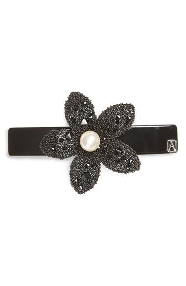 Alexandre De Paris 'flower & Strass' Barrette, Size - Black