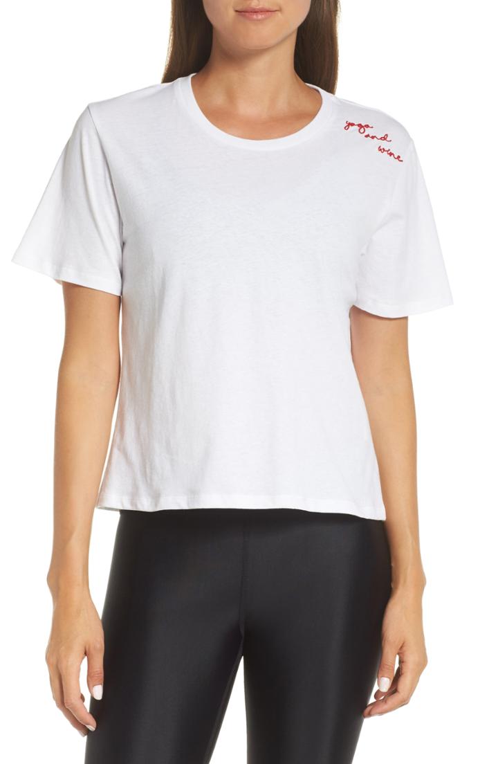 Women's The Upside Yoga And Wine Embroidered Tee