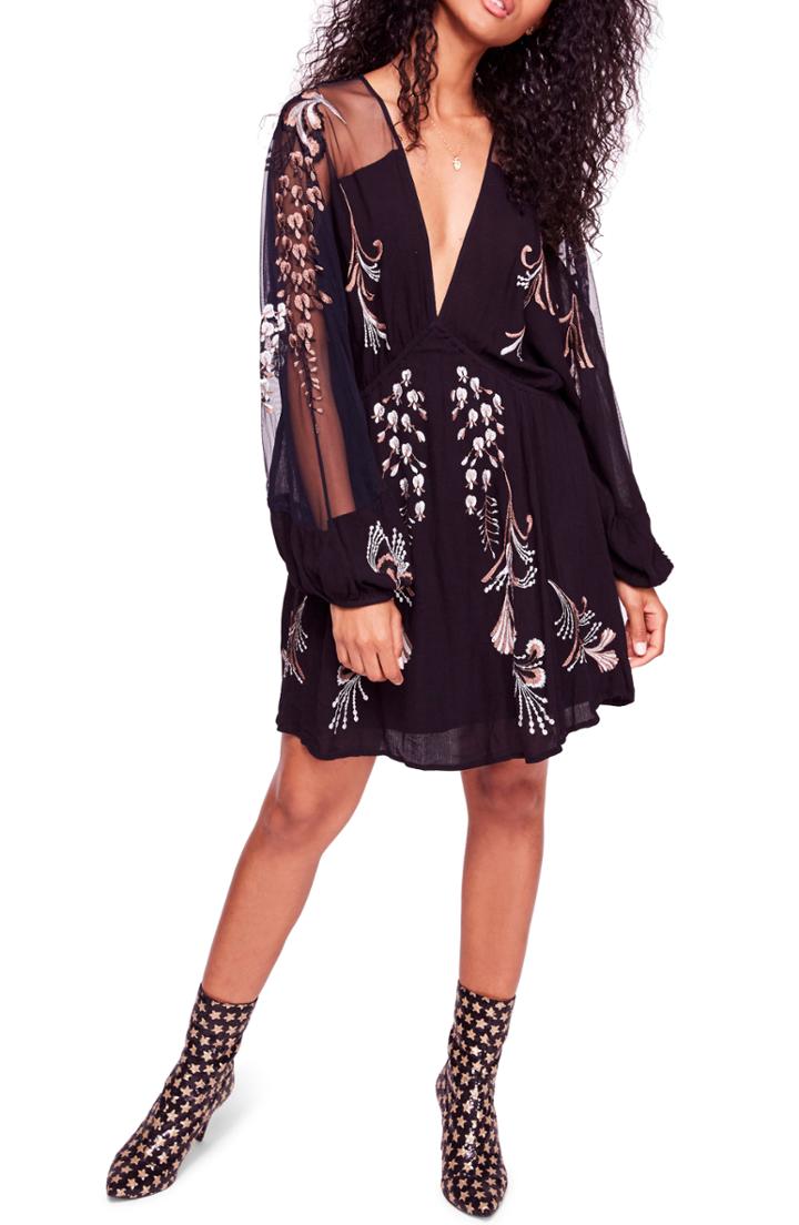 Women's Free People Bonjour Embroidered Illusion Lace Minidress