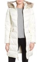 Petite Women's Ellen Tracy Faux Fur Trim Matte Satin Down Coat P - White