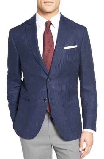 Men's Jkt New York Trim Fit Bird's Eye Linen & Wool Sport Coat S - Blue