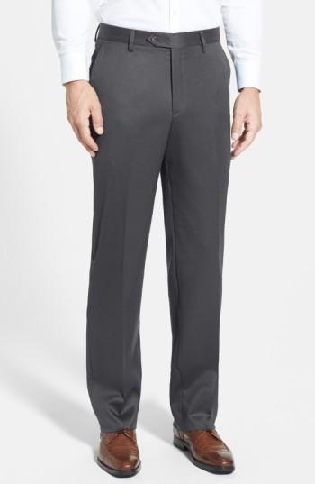 Men's Berle Flat Front Wool Gabardine Trousers X 32 - Grey