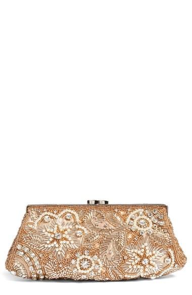 Glint Floral Beaded Pouchette Clutch -