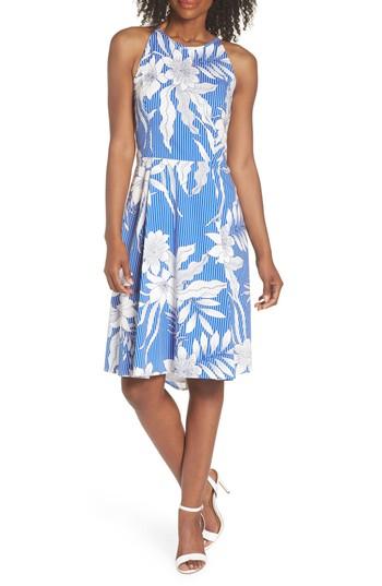 Women's Maggy London Print Poplin Fit & Flare Dress - Blue
