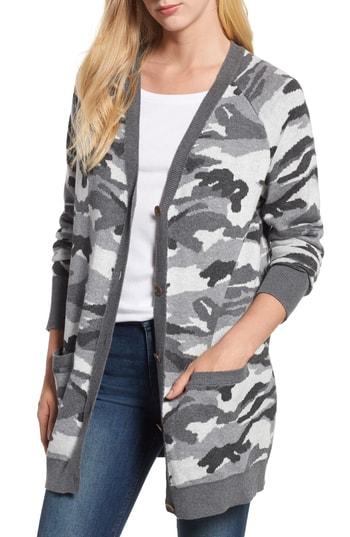 Women's Lucky Brand Button Front Camo Cardigan - Grey