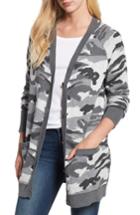 Women's Lucky Brand Button Front Camo Cardigan - Grey