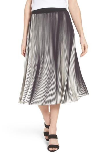 Women's Ming Wang Stripe Pleat A-line Skirt - Black