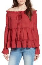 Women's Sun & Shadow Tiered Off The Shoulder Blouse, Size - Red