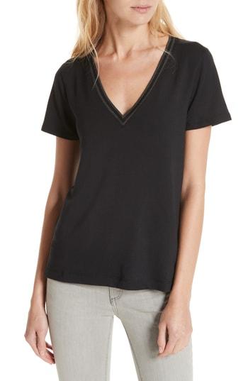 Women's Rag & Bone/jean Reily Deep V-neck Cotton Blend Tee, Size - Black