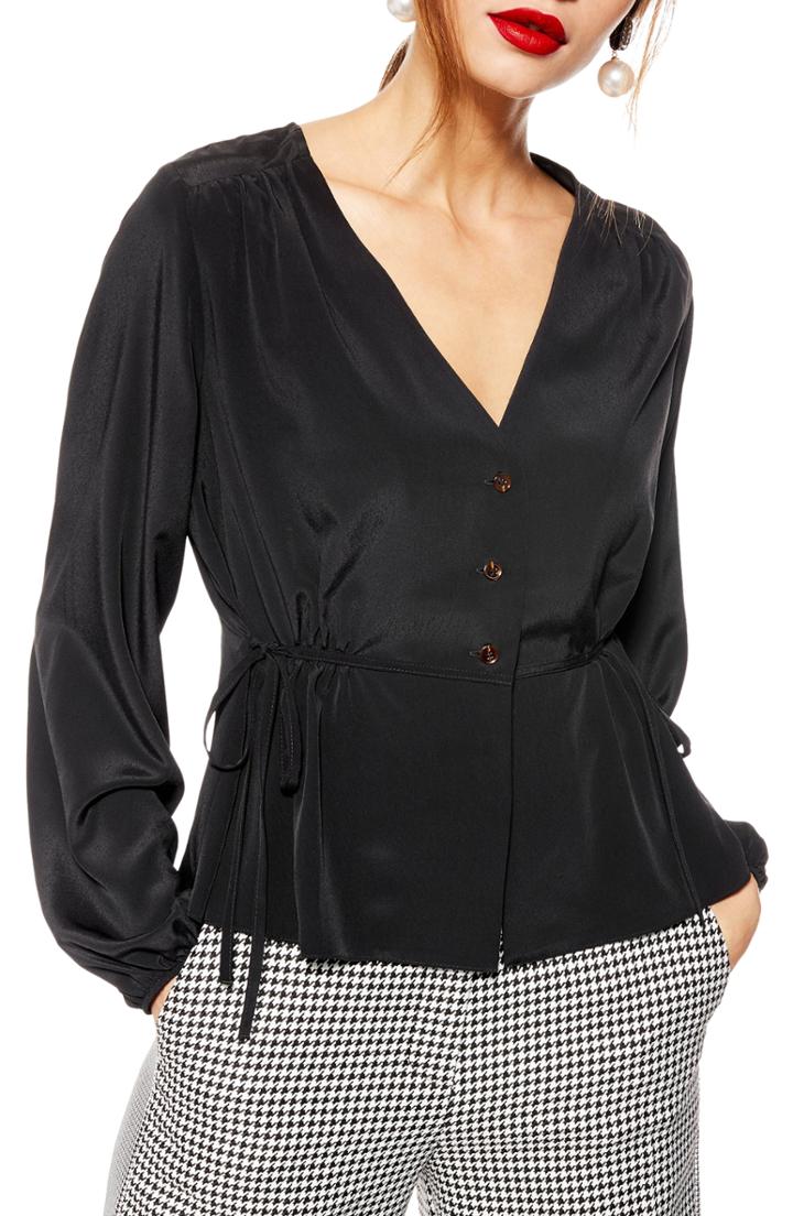 Women's Topshop Ella Side Tie Blouse Us (fits Like 0) - Black