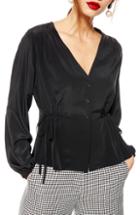 Women's Topshop Ella Side Tie Blouse Us (fits Like 0) - Black
