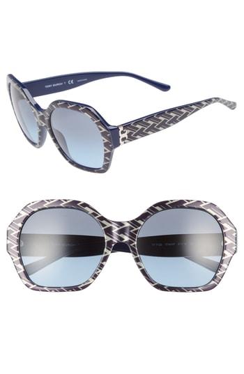 Women's Tory Burch Serif T 57mm Hexagonal Sunglasses - Navy Pattern Gradient