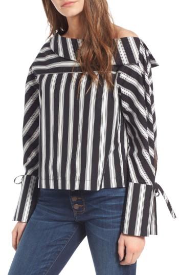 Women's Topshop Spliced Poplin Shirt Us (fits Like 0-2) - Black