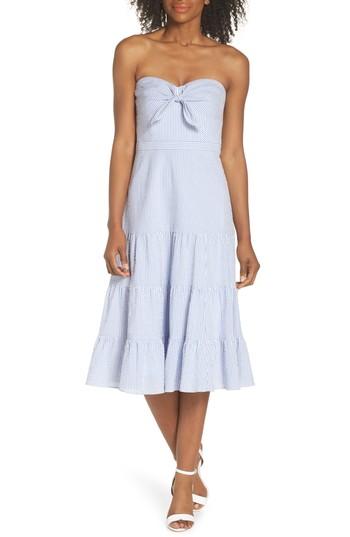 Women's J.crew Tie Front Strapless Dress - Blue